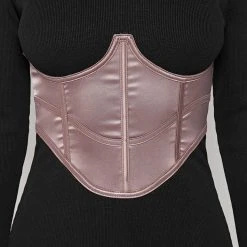 Woman Dresses Satin Corset Ribbed Midi Dress - Black/Mink