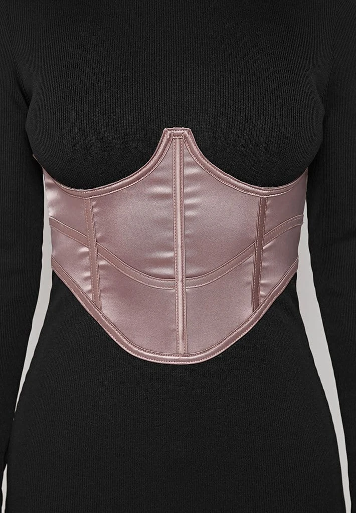 Woman Dresses Satin Corset Ribbed Midi Dress - Black/Mink