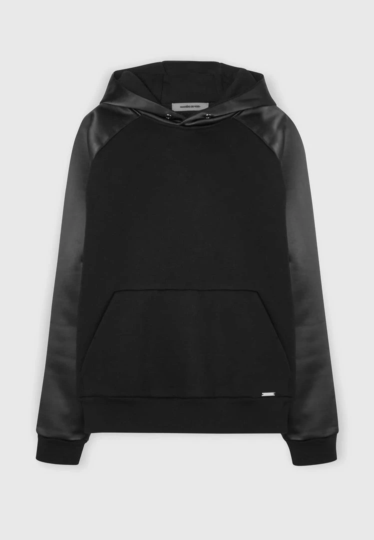 Man Hoodies Satin Sleeve Hoodie - Black