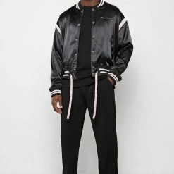 Man Jackets Dreamer Satin Varsity Jacket – Black