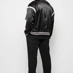 Man Jackets Dreamer Satin Varsity Jacket – Black