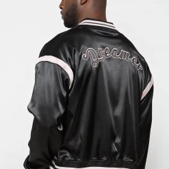 Man Jackets Dreamer Satin Varsity Jacket – Black