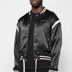 Man Jackets Dreamer Satin Varsity Jacket – Black