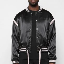 Man Jackets Dreamer Satin Varsity Jacket – Black