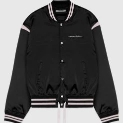 Man Jackets Dreamer Satin Varsity Jacket – Black
