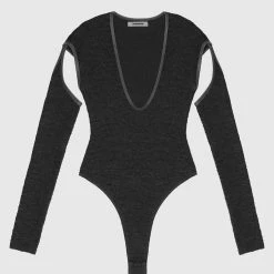 Woman Tops Shirred Cut Out Bodysuit - Black