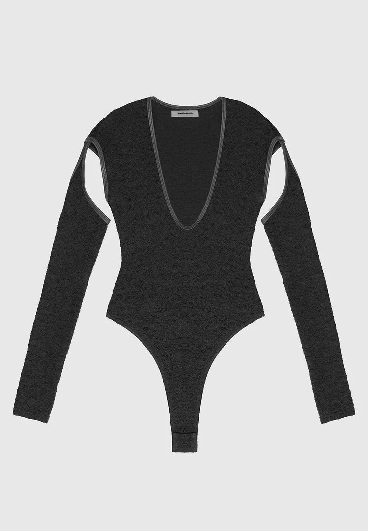 Woman Tops Shirred Cut Out Bodysuit - Black