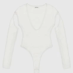 Woman Tops Shirred Cut Out Bodysuit - Off White BODYSUITS