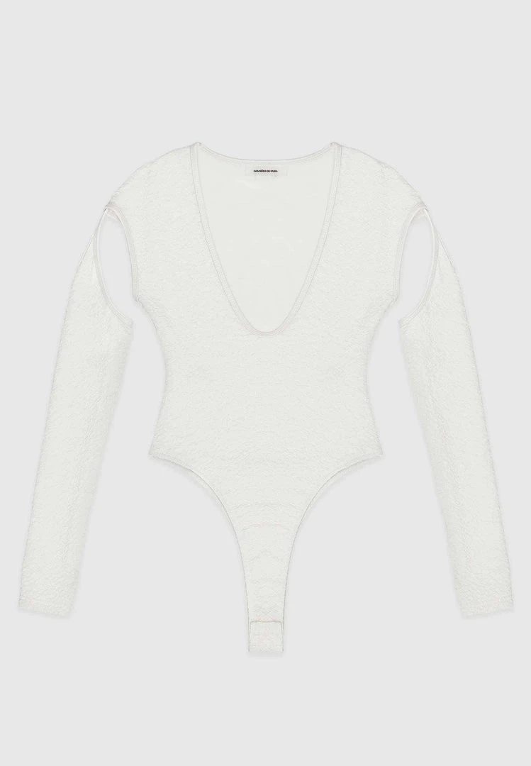 Woman Tops Shirred Cut Out Bodysuit - Off White BODYSUITS