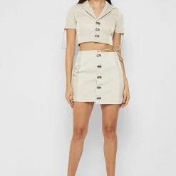 Woman Tops TOPS & T SHIRTS Short Sleeve Vegan Leather Shirt - Beige