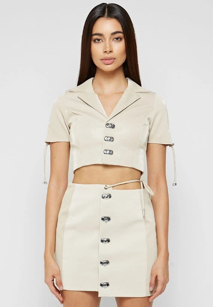 Woman Tops TOPS & T SHIRTS Short Sleeve Vegan Leather Shirt - Beige