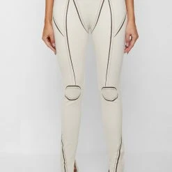 Woman Leggings Sketch High Waisted Bandage Leggings - Beige