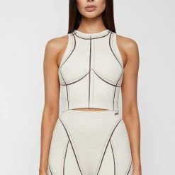 Woman Tops TOPS & T SHIRTS Sketch Racer Crop Top - Beige