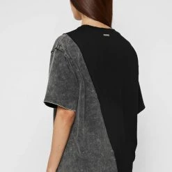 Woman Tops Split Graphic T Shirt - Washed Black