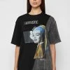Woman Tops Split Graphic T Shirt - Washed Black