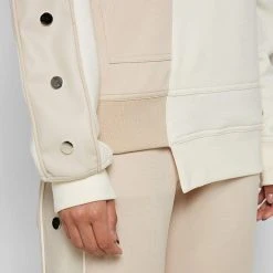 Woman Tracksuits Split Hem Hoodie With Poppers - Beige