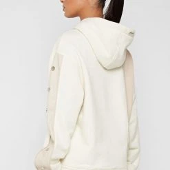 Woman Tracksuits Split Hem Hoodie With Poppers - Beige