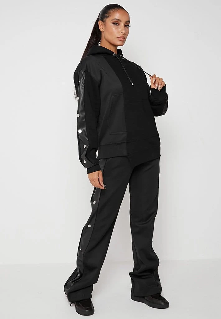Woman Tracksuits Split Hem Hoodie With Poppers - Black