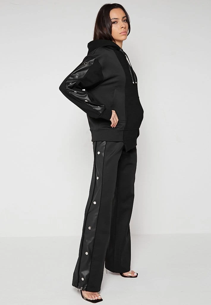 Woman Tracksuits Split Hem Hoodie With Poppers - Black