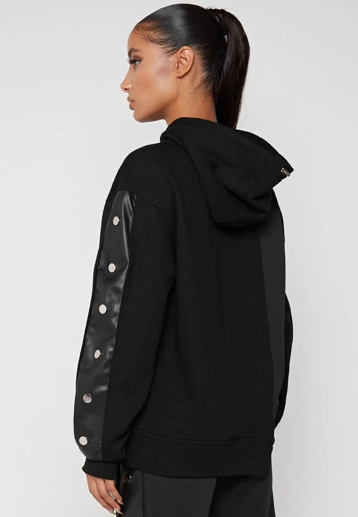 Woman Tracksuits Split Hem Hoodie With Poppers - Black