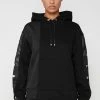 Woman Tracksuits Split Hem Hoodie With Poppers - Black
