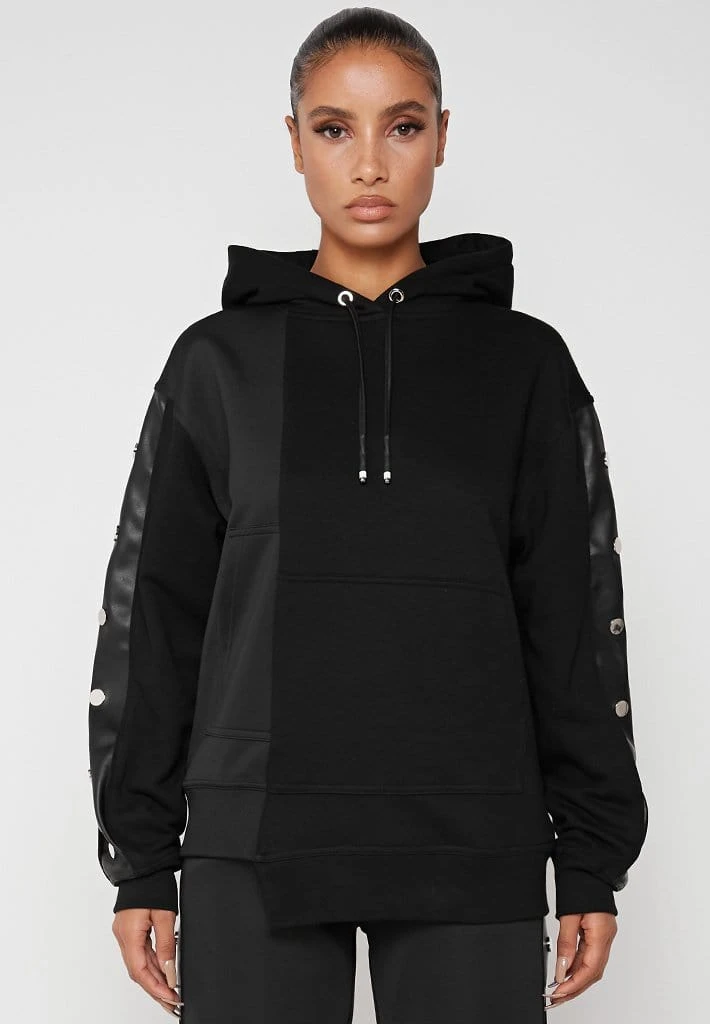 Woman Tracksuits Split Hem Hoodie With Poppers - Black