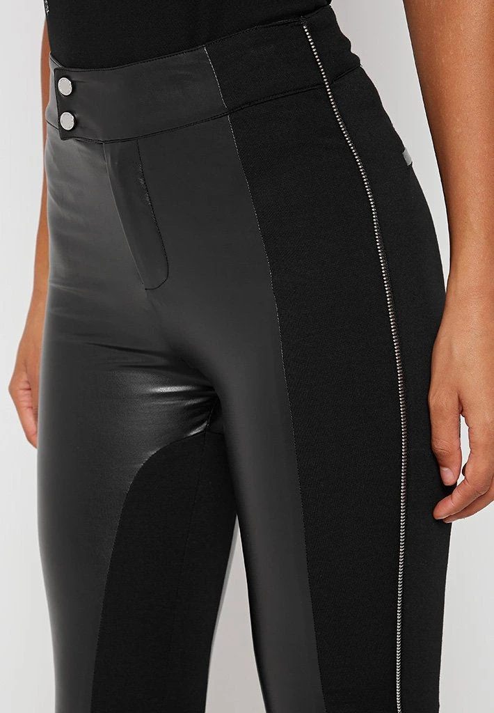 Woman Leggings Split Vegan Leather Leggings - Black