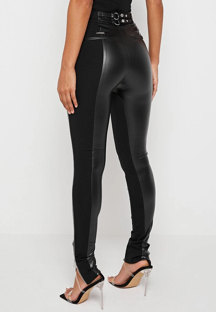 Woman Leggings Split Vegan Leather Leggings - Black
