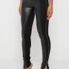 Woman Leggings Split Vegan Leather Leggings - Black