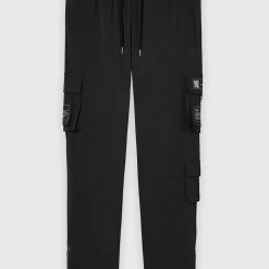 Man Casual Trousers Stamp Print Cargo Pants - Black