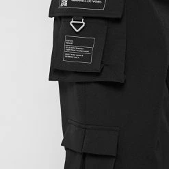 Man Casual Trousers Stamp Print Cargo Pants - Black