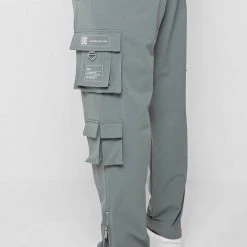 Man Casual Trousers Stamp Print Cargo Pants - Olive Green