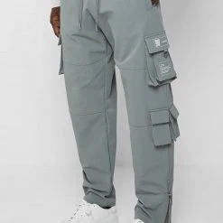 Man Casual Trousers Stamp Print Cargo Pants - Olive Green