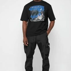 Man T-Shirts Starry Night Graphic T-Shirt - Black