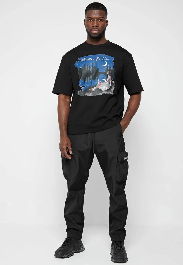 Man T-Shirts Starry Night Graphic T-Shirt - Black