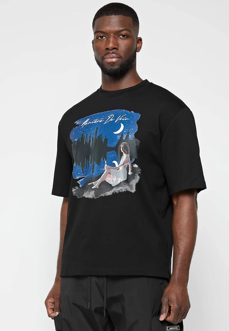 Man T-Shirts Starry Night Graphic T-Shirt - Black