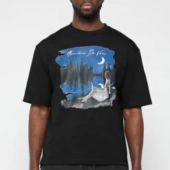 Man T-Shirts Starry Night Graphic T-Shirt - Black