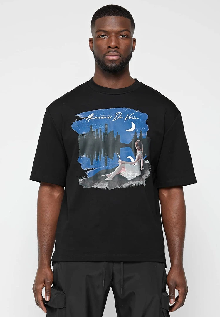 Man T-Shirts Starry Night Graphic T-Shirt - Black