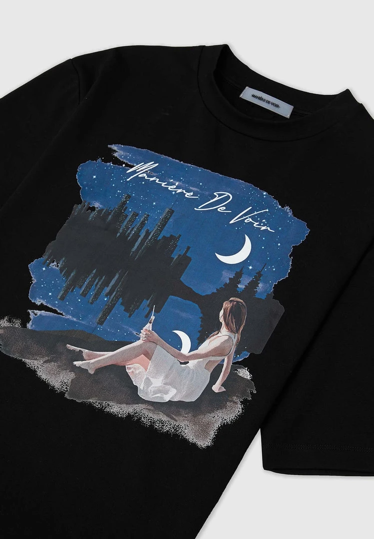 Man T-Shirts Starry Night Graphic T-Shirt - Black