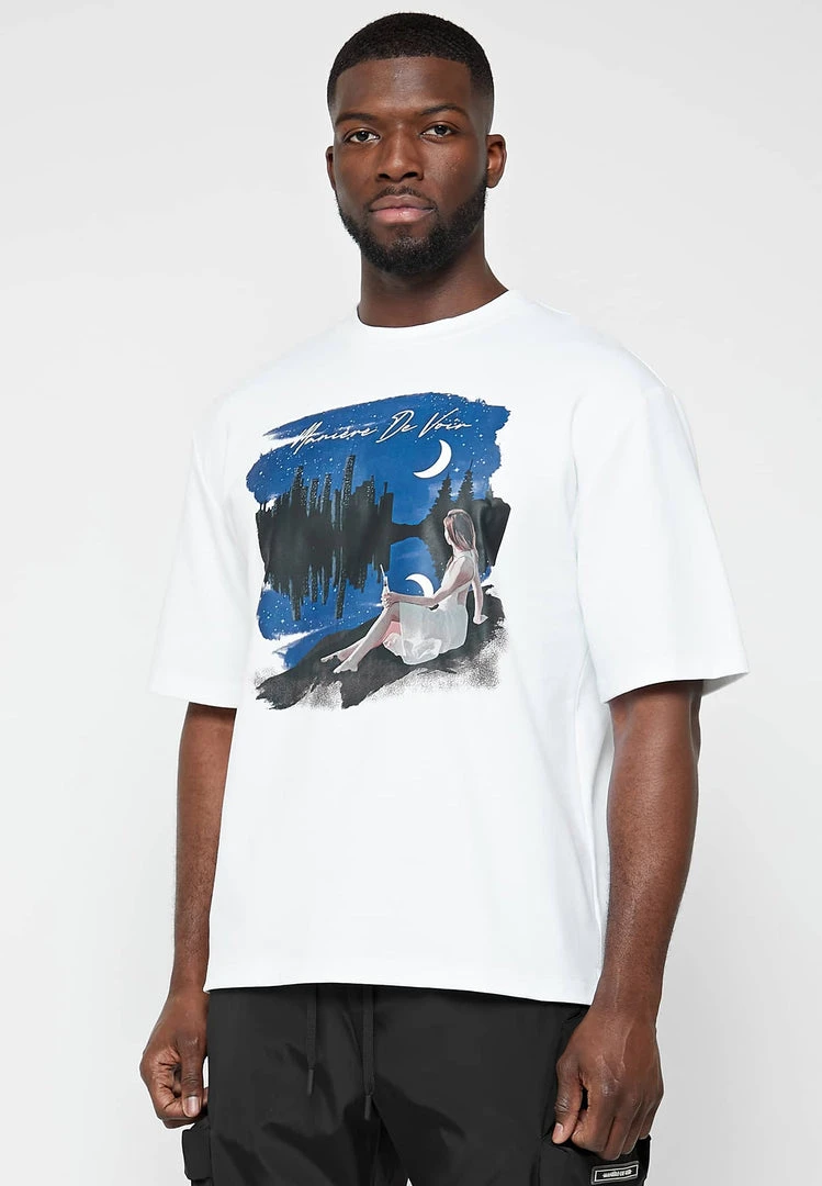 Man T-Shirts Starry Night Graphic T-Shirt - White