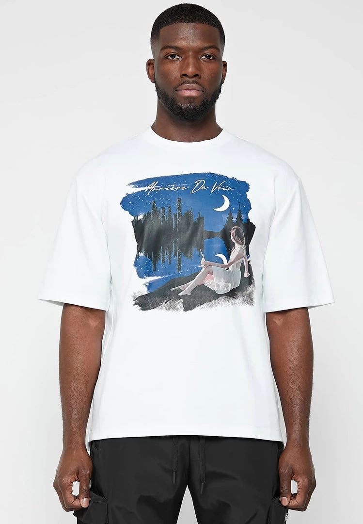 Man T-Shirts Starry Night Graphic T-Shirt - White