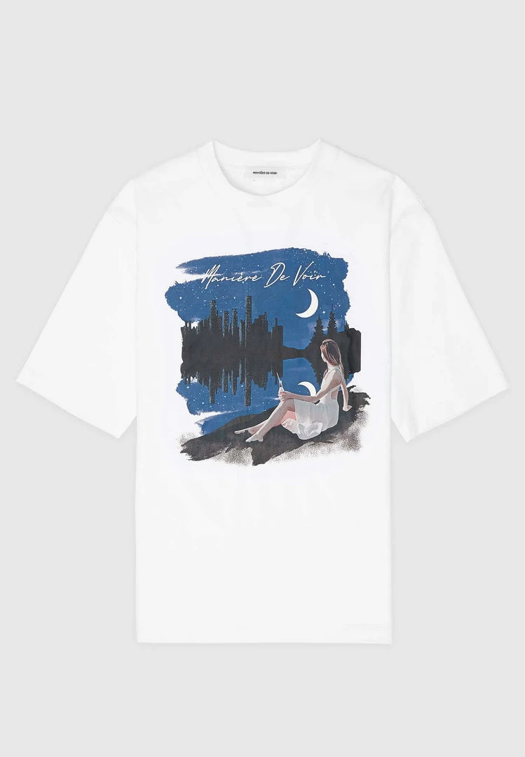 Man T-Shirts Starry Night Graphic T-Shirt - White