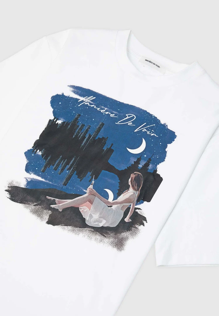 Man T-Shirts Starry Night Graphic T-Shirt - White