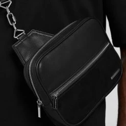 Man Accessories Suede Panel Crossbody Bag - Black