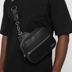 Man Accessories Suede Panel Crossbody Bag - Black