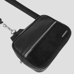 Man Accessories Suede Panel Crossbody Bag - Black