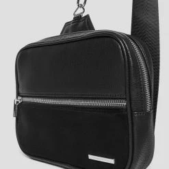 Man Accessories Suede Panel Crossbody Bag - Black