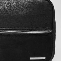Man Accessories Suede Panel Crossbody Bag - Black