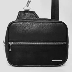Man Accessories Suede Panel Crossbody Bag - Black
