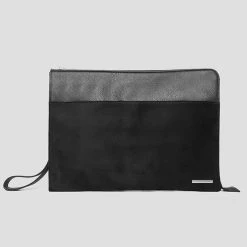 Man Accessories Suede Panel Laptop Bag - Black